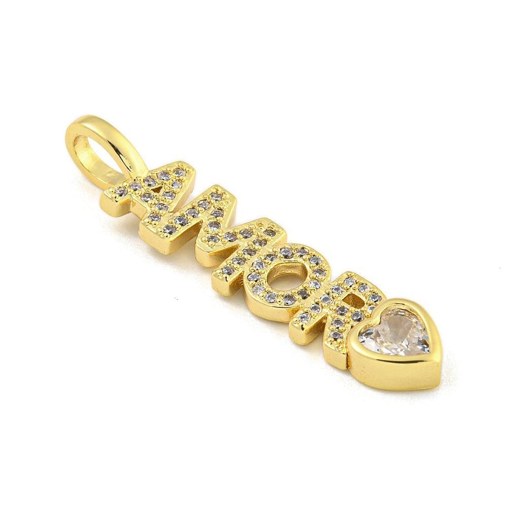 Bedel Amor Tekst Premium Brass Goud 34mm - per stuk-Bedels-Kraaltjes van Renate