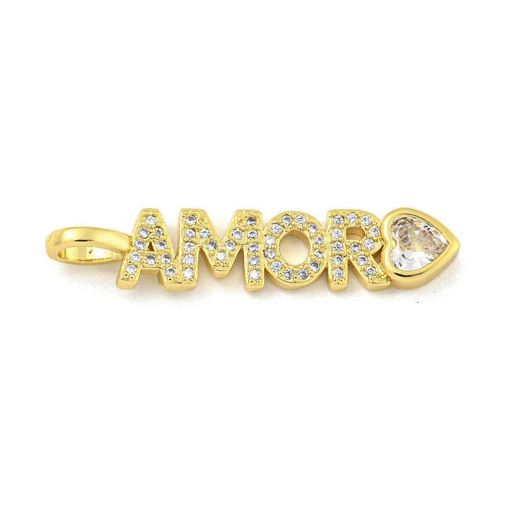 Bedel Amor Tekst Premium Brass Goud 34mm - per stuk-Bedels-Kraaltjes van Renate