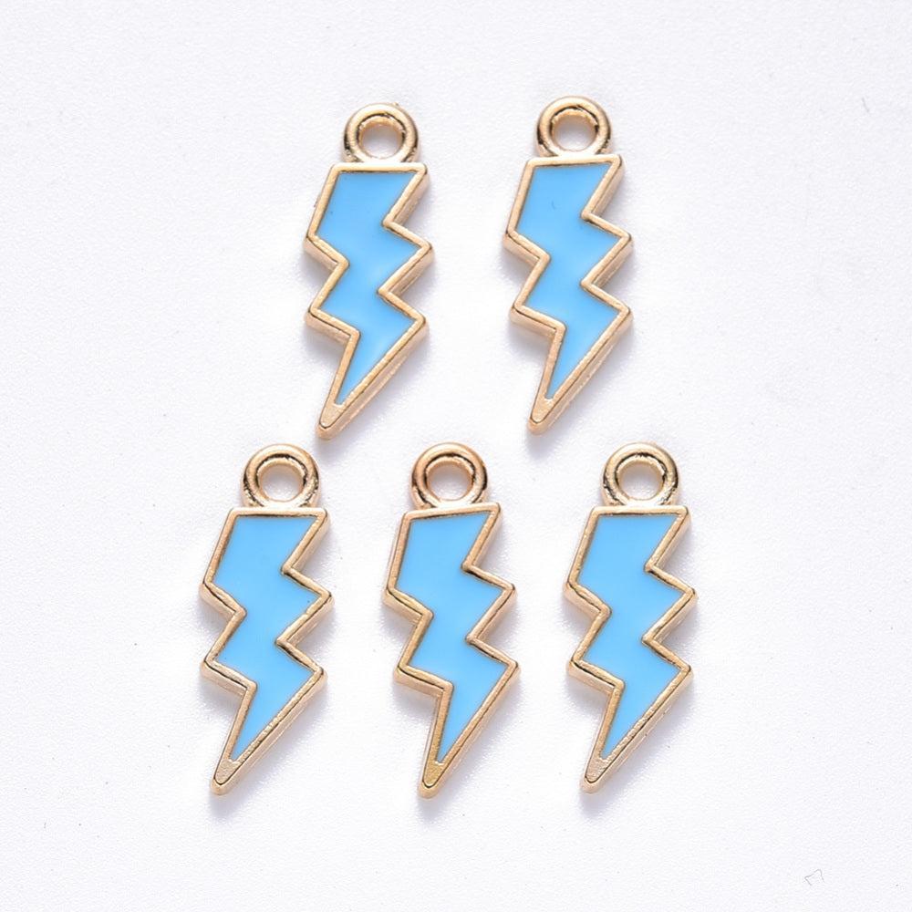 Bedel Bliksem Emaille Blauw Goud 20x7mm - per stuk-Bedels-Kraaltjes van Renate