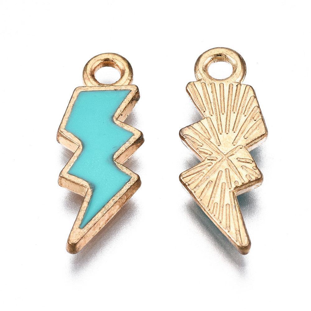 Bedel Bliksem Emaille Goud Turquoise 20x7mm - per stuk-Bedels-Kraaltjes van Renate