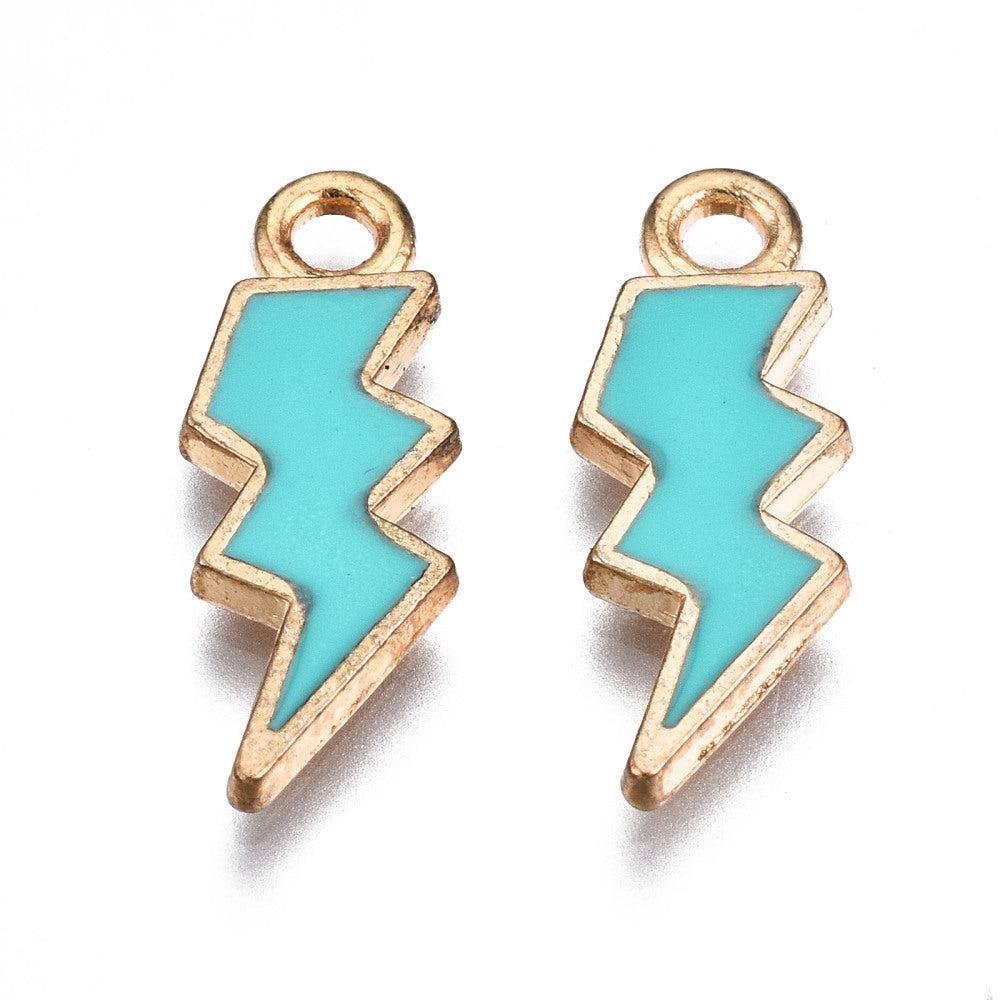 Bedel Bliksem Emaille Goud Turquoise 20x7mm - per stuk-Bedels-Kraaltjes van Renate
