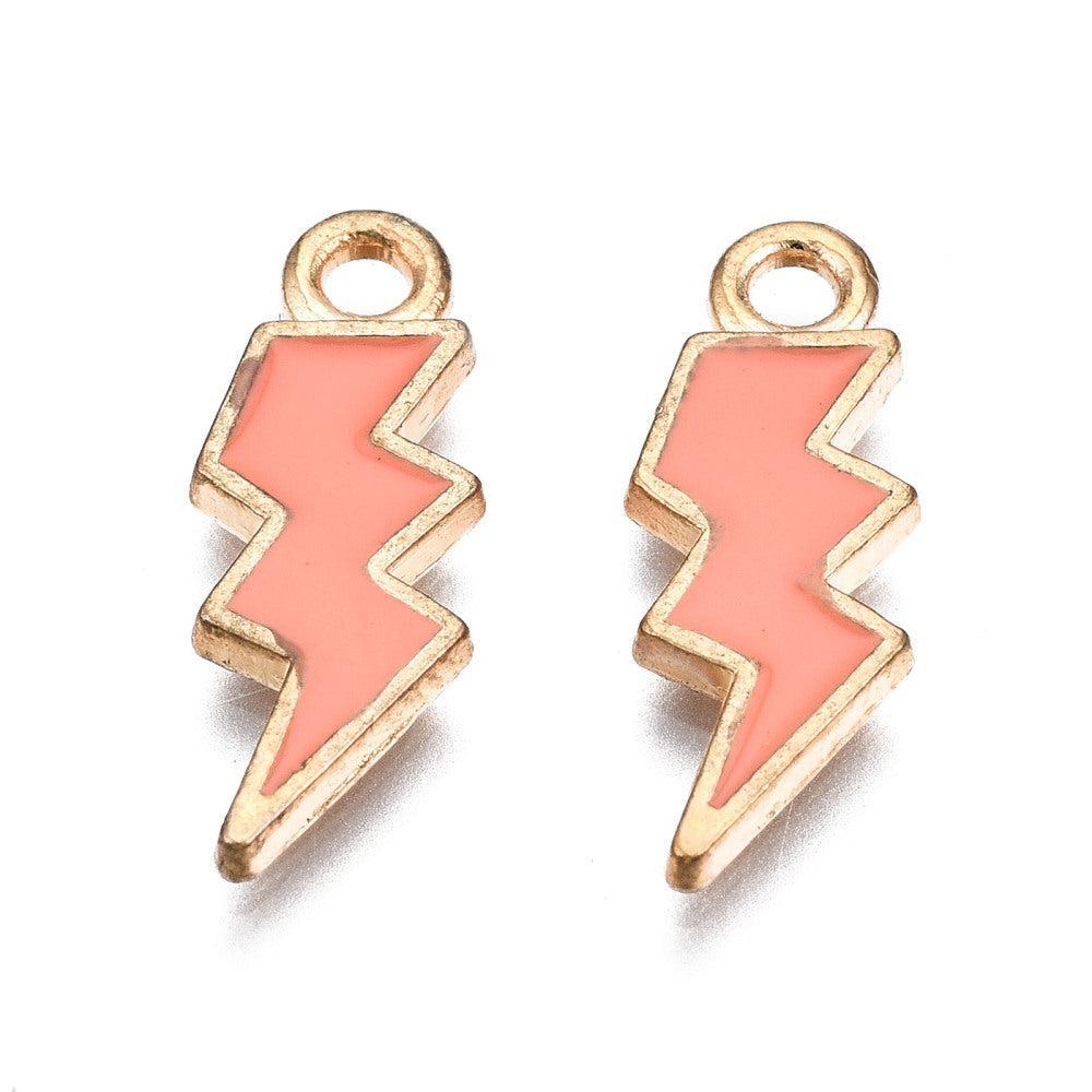 Bedel Bliksem Emaille Oranje Goud 20x7mm - per stuk-Bedels-Kraaltjes van Renate