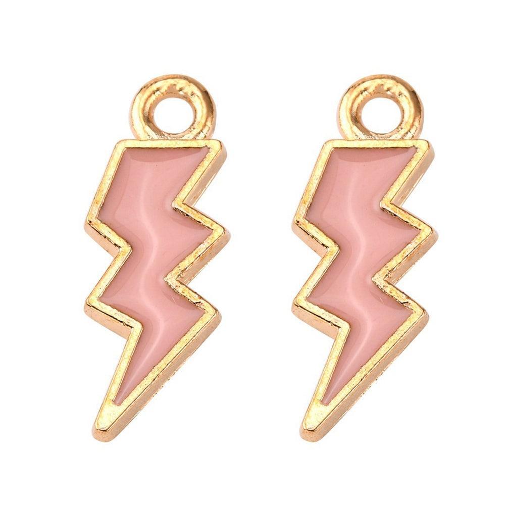 Bedel Bliksem Emaille Poeder Roze Goud 20x7mm - per stuk-Bedels-Kraaltjes van Renate