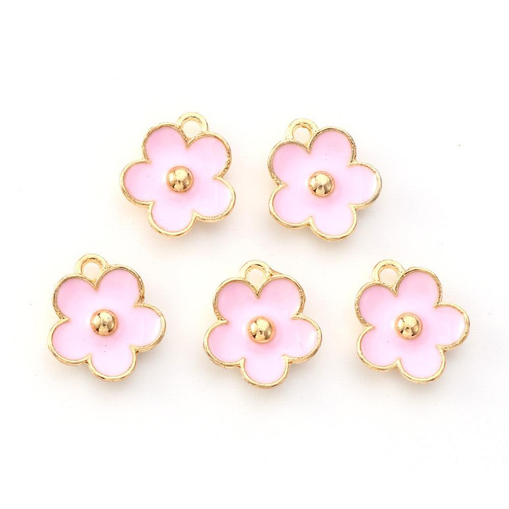 Bedel Bloem Emaille Goud Roze 13x11mm - per stuk-Bedels-Kraaltjes van Renate