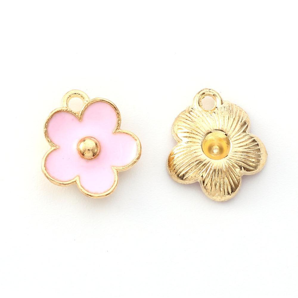 Bedel Bloem Emaille Goud Roze 13x11mm - per stuk-Bedels-Kraaltjes van Renate