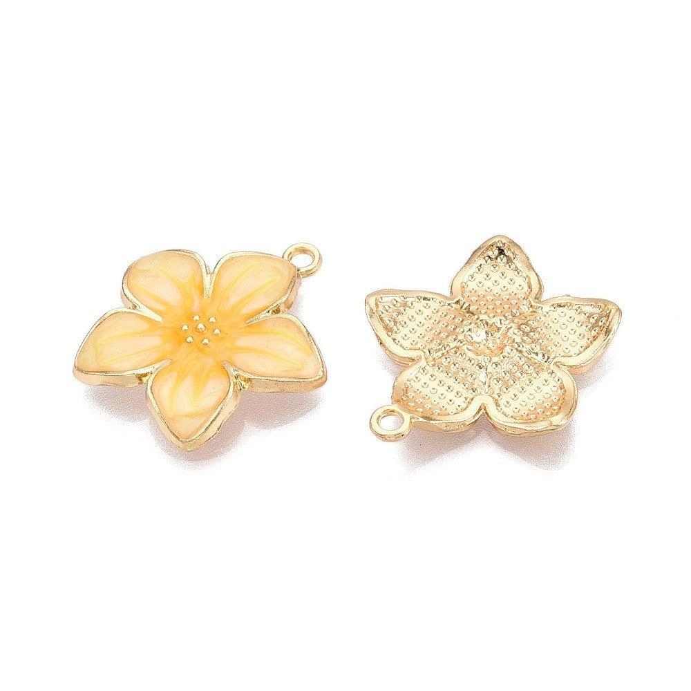 Bedel Bloem Emaille Licht Goud / Geel 28mm - per stuk-Bedels-Kraaltjes van Renate