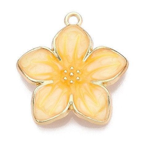 Bedel Bloem Emaille Licht Goud / Geel 28mm - per stuk-Bedels-Kraaltjes van Renate