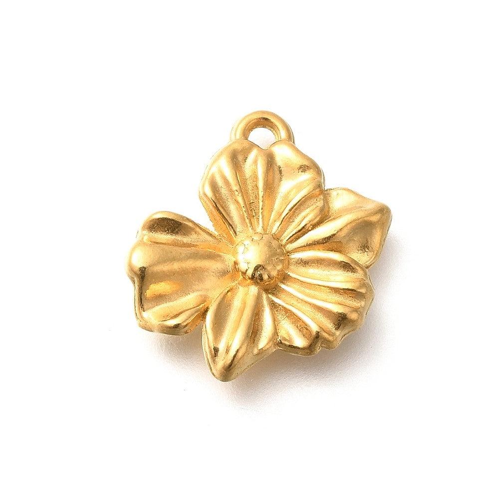 Bedel Bloem RVS 18K Gold Plated 18x17mm - per stuk-bedels-Kraaltjes van Renate