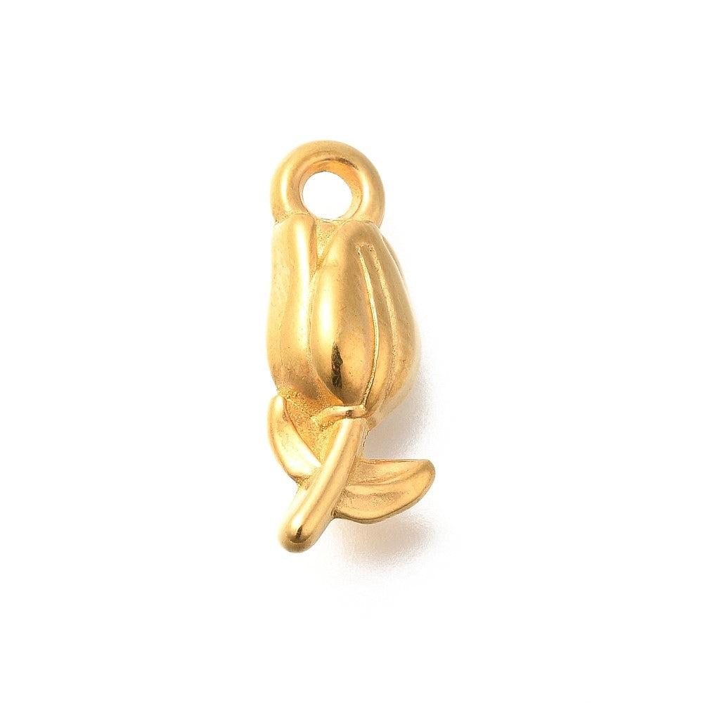 Bedel Bloem RVS 18K Gold Plated 19x7mm - per stuk-bedels-Kraaltjes van Renate