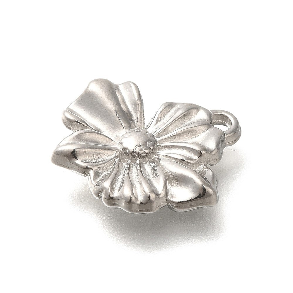 Bedel Bloem RVS zilver 18x17mm - per stuk-bedels-Kraaltjes van Renate