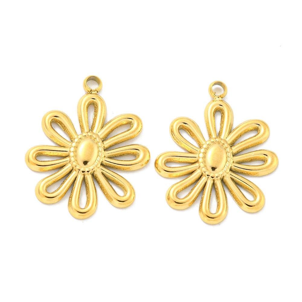 Bedel Bloemetje RVS 18K Gold Plated 19x15mm - per stuk-bedels-Kraaltjes van Renate