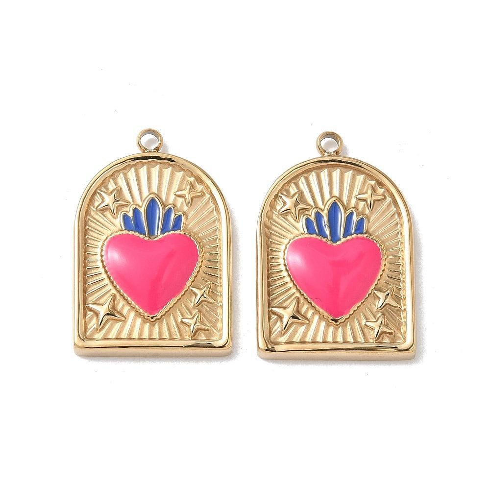 Bedel Boog met hartje Roze 18k Gold Plated 21x14x2,5mm- per Stuk-bedels-Kraaltjes van Renate