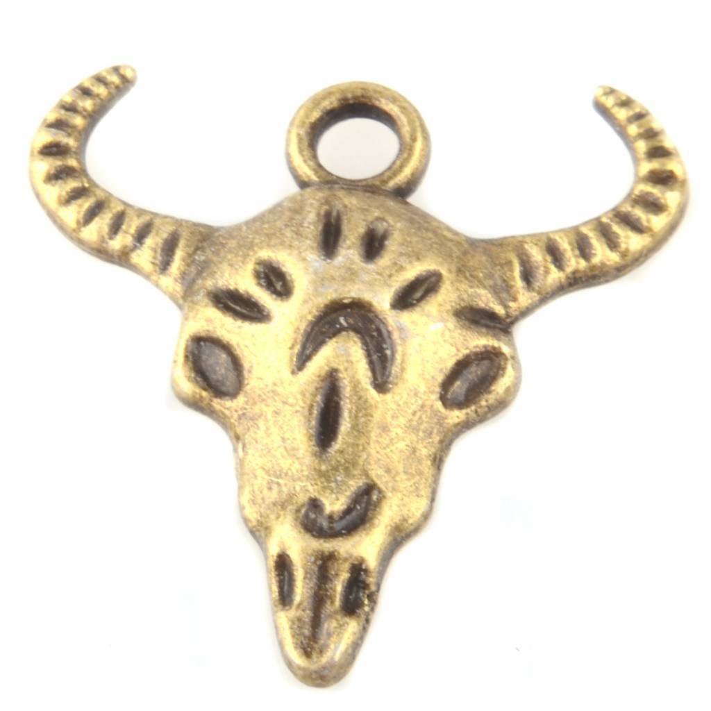Bedel Buffel skull Brons 20.5x20mm - 6 stuks-Kraaltjes van Renate