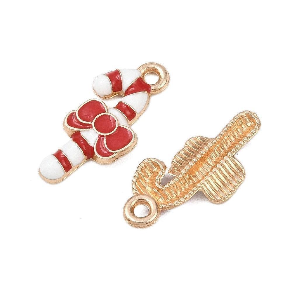 Bedel Candy Cane Emaille / Goud 21mm - per stuk-bedels-Kraaltjes van Renate