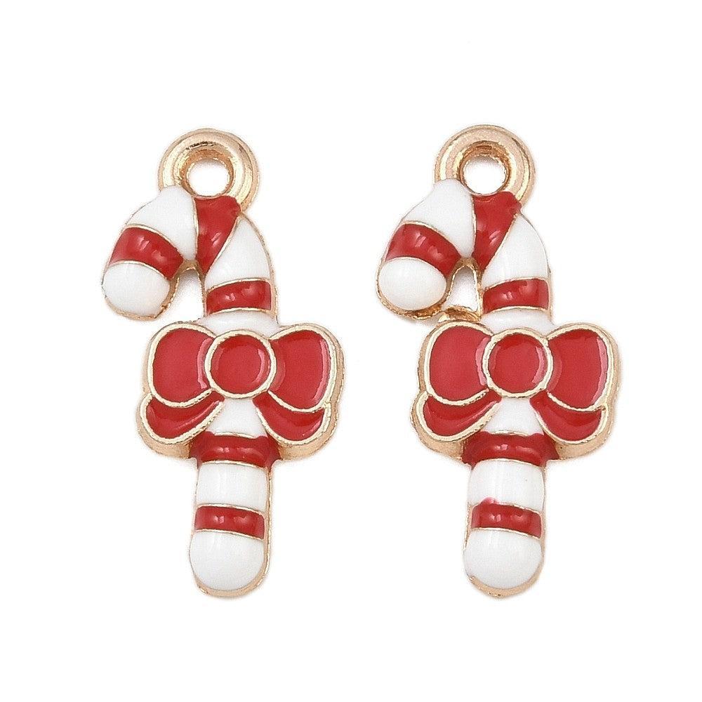 Bedel Candy Cane Emaille / Goud 21mm - per stuk-bedels-Kraaltjes van Renate