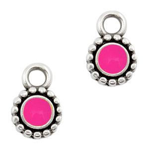 Bedel DQ metaal Antiek zilver-neon fuchsia pink 8mm-bedels-Kraaltjes van Renate