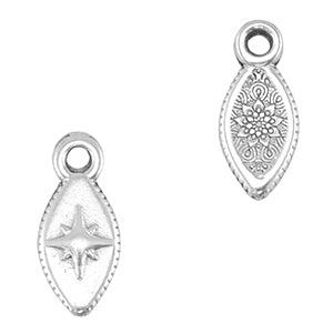 Bedel DQ metaal ovaal ster Antiek zilver 13x6mm-bedels-Kraaltjes van Renate