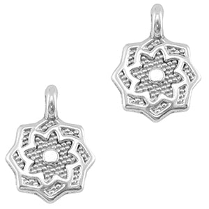 Bedel DQ metaal rond bloem Antiek zilver 12x9mm-bedels-Kraaltjes van Renate