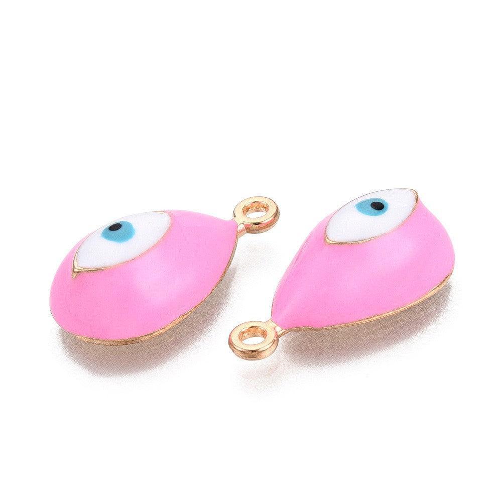 Bedel Druppel Evil Eye Emaille Roze / Goud 21mm - per stuk-bedels-Kraaltjes van Renate