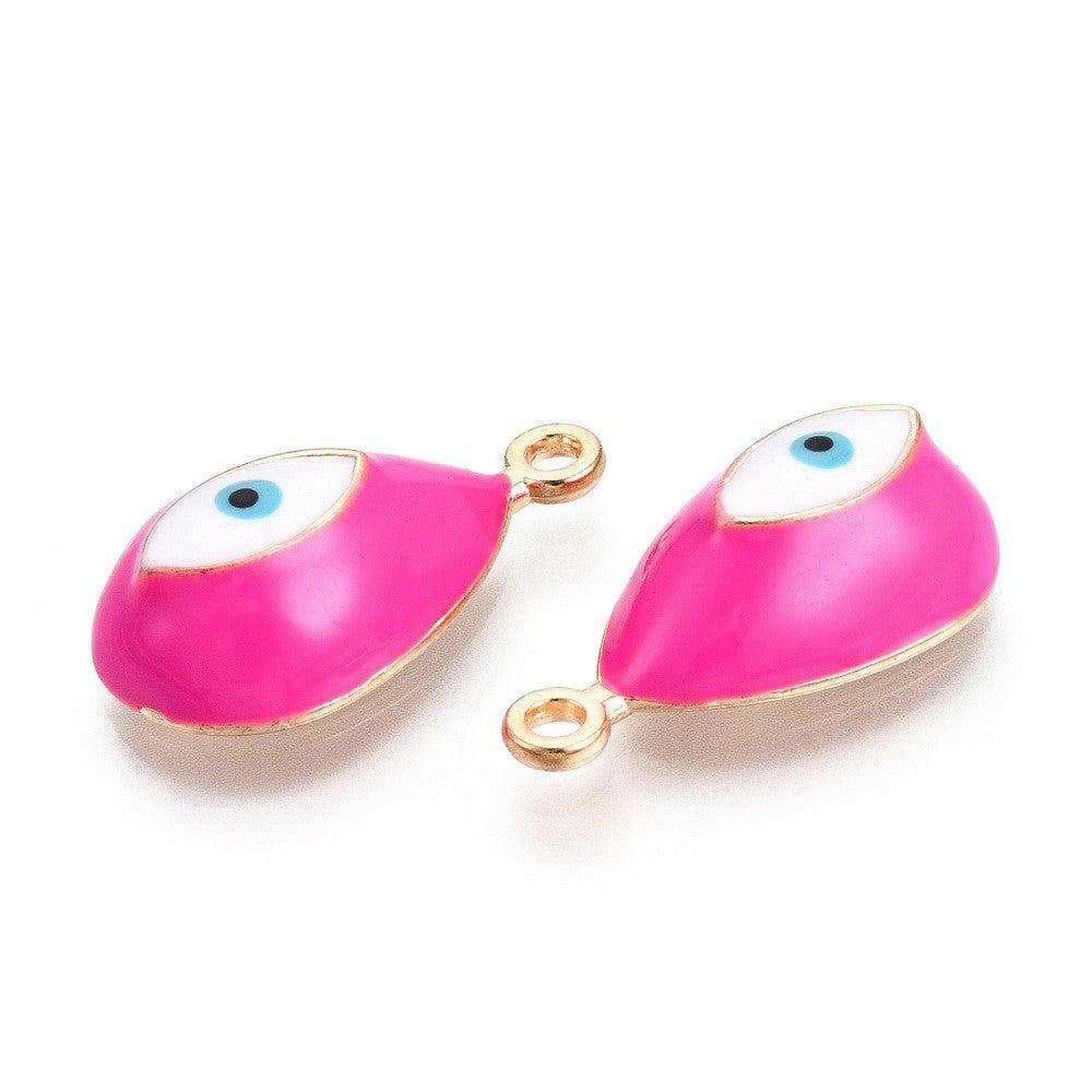 Bedel Druppel Evil Eye Emaille Roze / Goud 21mm - per stuk-bedels-Kraaltjes van Renate