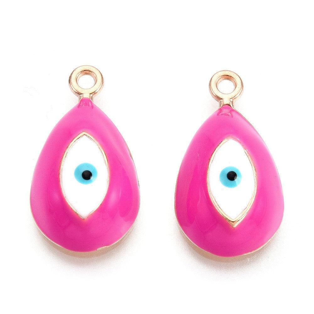 Bedel Druppel Evil Eye Emaille Roze / Goud 21mm - per stuk-bedels-Kraaltjes van Renate