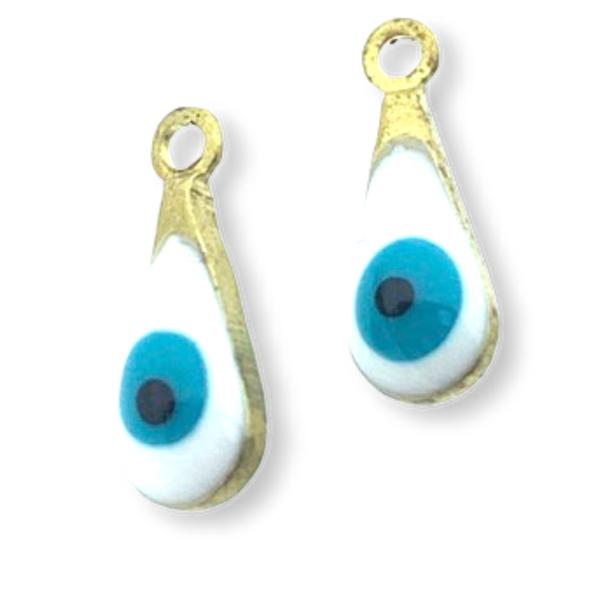 Bedel Druppel Evil eye wit-turquoise Goud 11x4mm-Kraaltjes van Renate