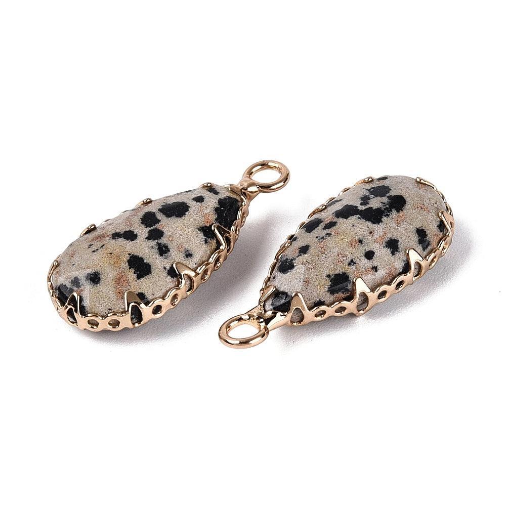 Bedel Druppel Facet Dalmatier Jaspis Brass Goud 25mm - per stuk-Bedels-Kraaltjes van Renate