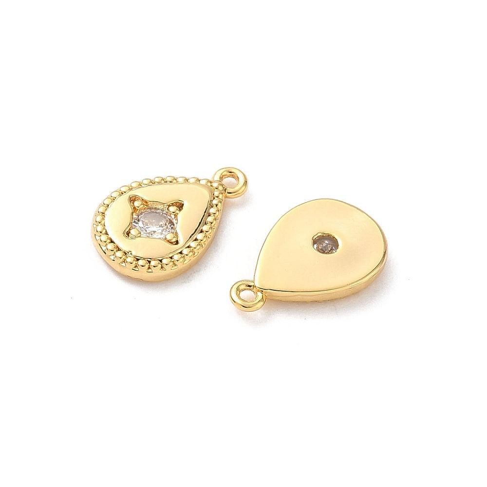 Bedel Druppel Zirkonia met 18K Goud Plating 13mm – per stuk-bedels-Kraaltjes van Renate