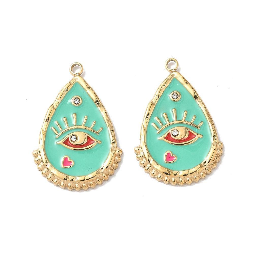 Bedel Oog Groen 27x18x2,5mm- per Stuk-bedels-Kraaltjes van Renate