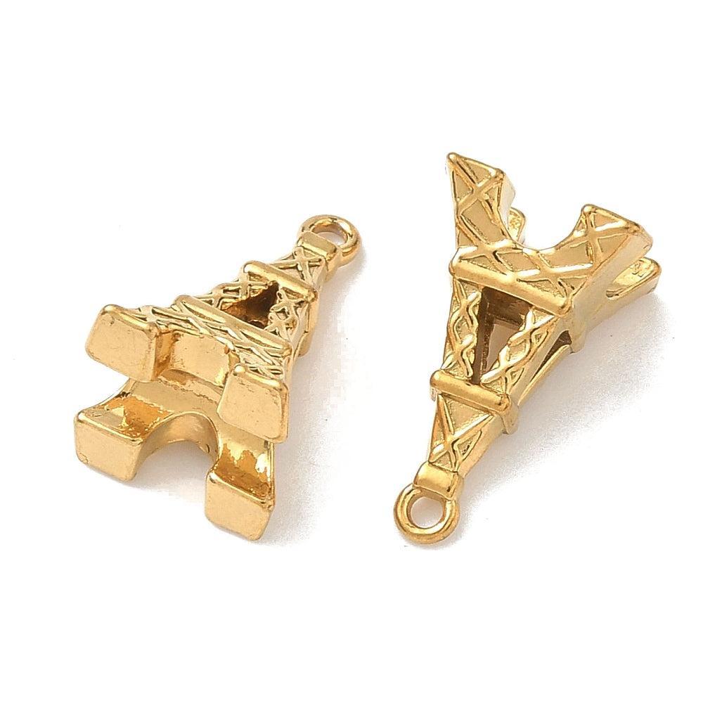 Bedel Eiffeltoren premium RVS goud 18K 16mm - per stuk-bedels-Kraaltjes van Renate