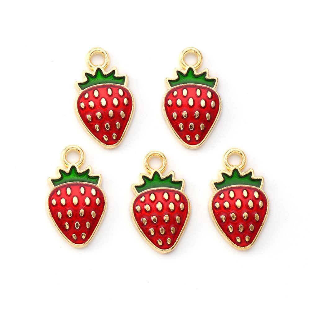 Bedel Emaille Aardbei Rood Goud 17x10mm - per stuk-bedels-Kraaltjes van Renate