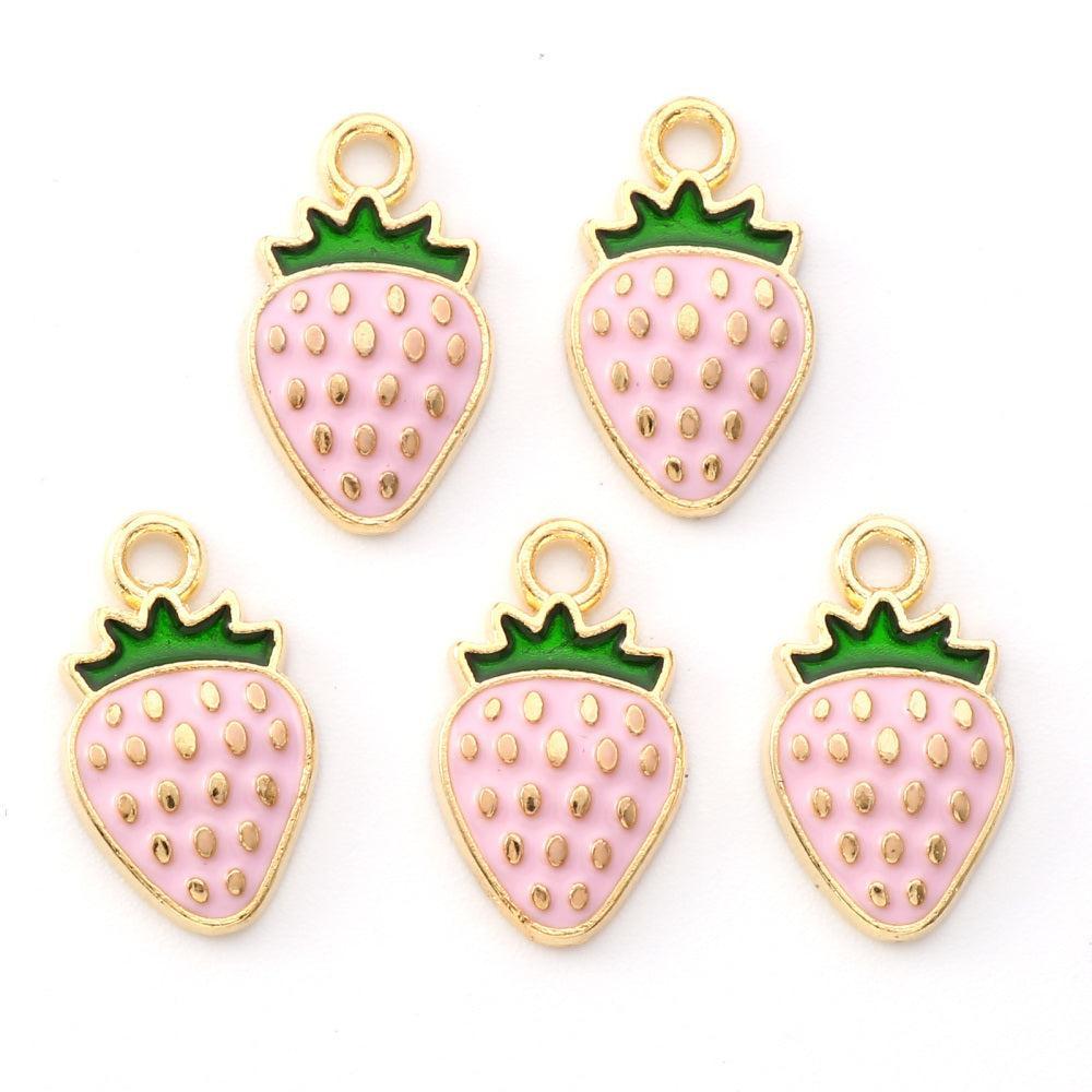 Bedel Emaille Aardbei Roze Goud 17x10mm - per stuk-Bedels-Kraaltjes van Renate
