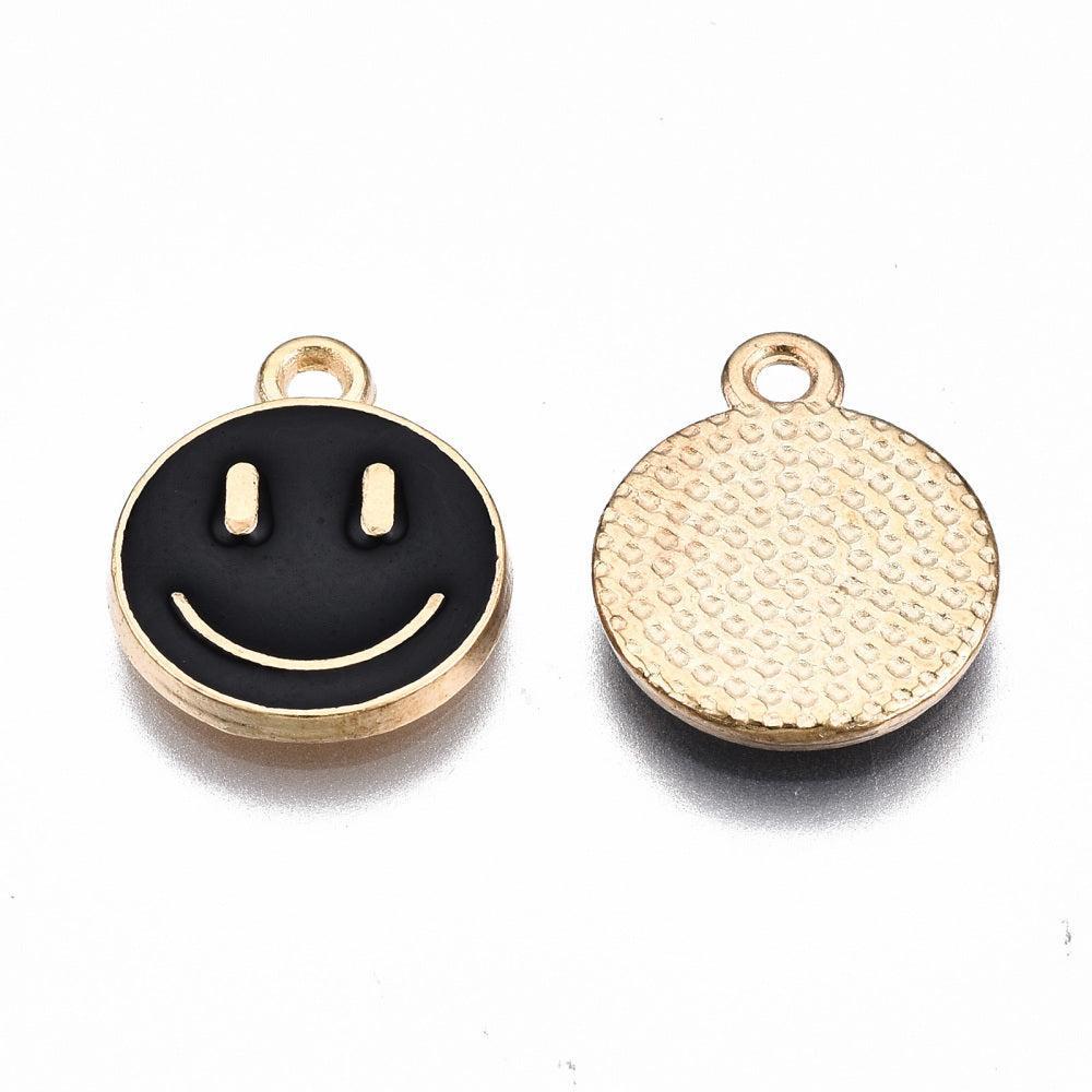 Bedel Emaille Smiley Zwart Goud 15x12mm - per stuk-bedels-Kraaltjes van Renate