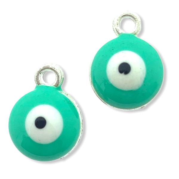 Bedel Evil eye groen Zilver 13x10mm-Kraaltjes van Renate