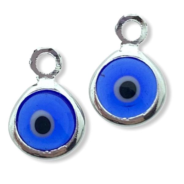 Bedel Evil eye wit Blauw Zilver 10x6.5mm-Kraaltjes van Renate
