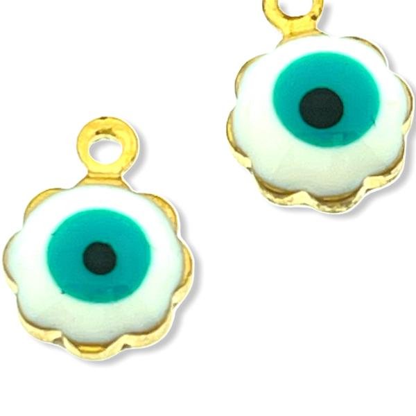Bedel Evil eye wit Turquoise Goud 9x7mm-Kraaltjes van Renate