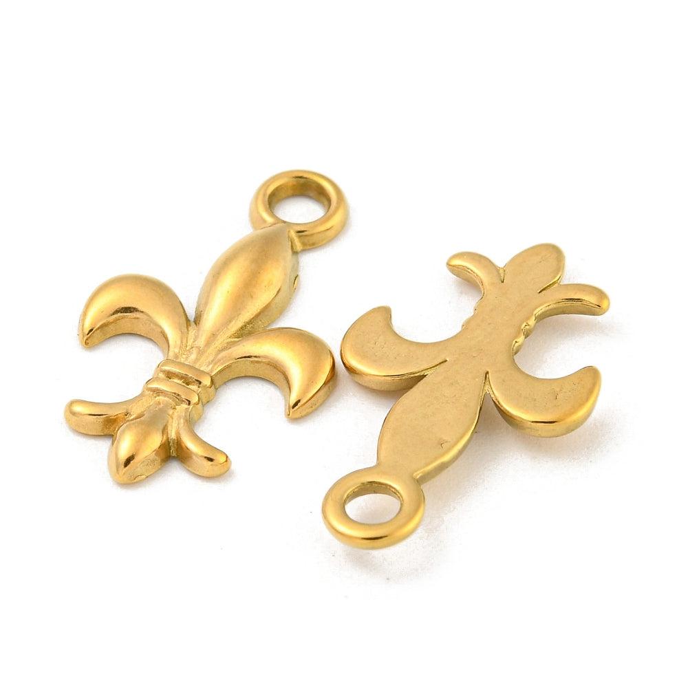 Bedel Fleur De Lis goud 18K RVS 22x13mm-bedels-Kraaltjes van Renate