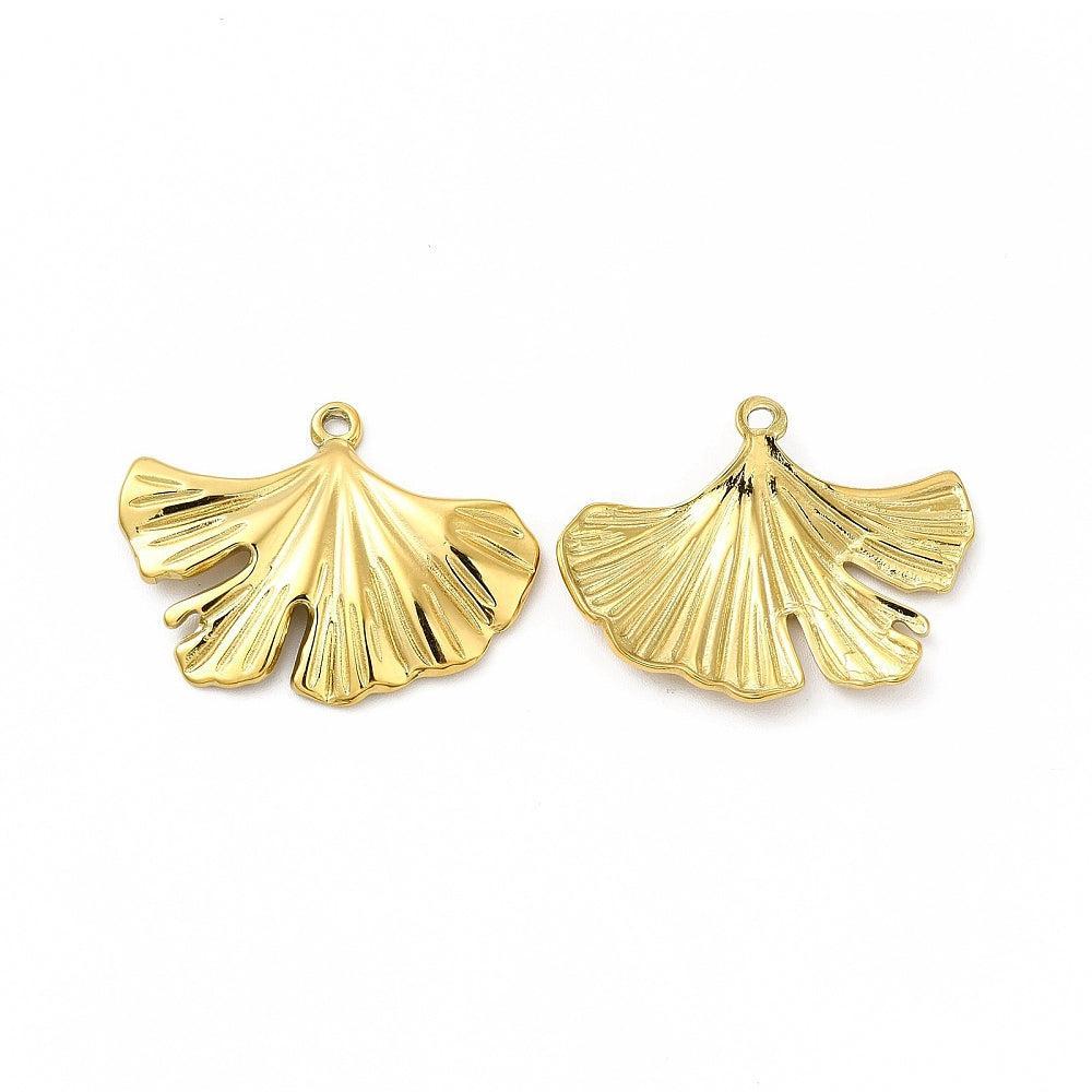 Bedel Ginkgo Blad 18K RVS goud 30mm - per stuk-bedels-Kraaltjes van Renate