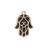Bedel Hamsa hand Zwart-Goud 24K DQ 14x19mm-bedels-Kraaltjes van Renate