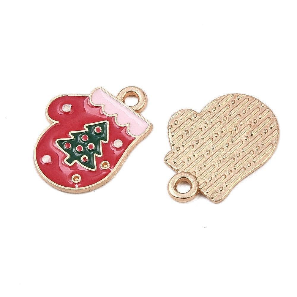 Bedel Handschoen Kerst Emaille / Goud 19mm - per stuk-bedels-Kraaltjes van Renate