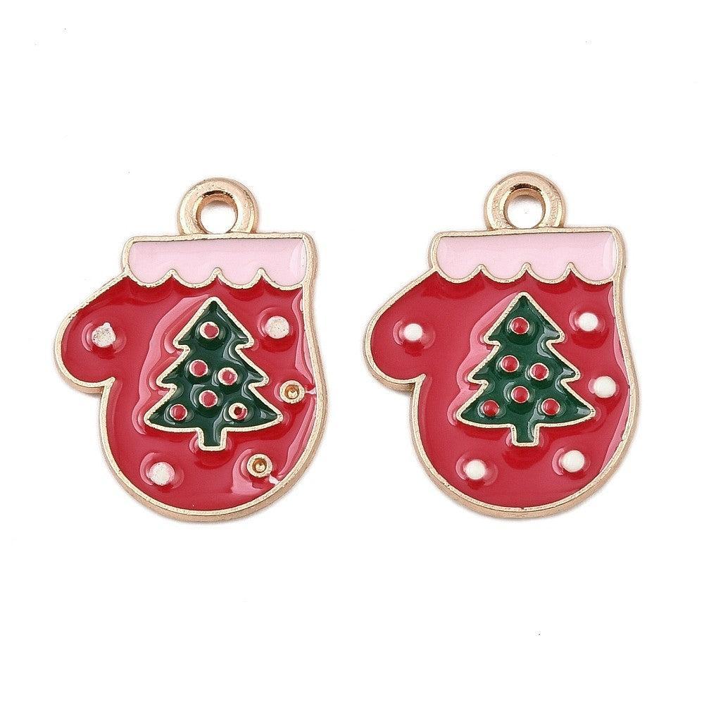 Bedel Handschoen Kerst Emaille / Goud 19mm - per stuk-bedels-Kraaltjes van Renate