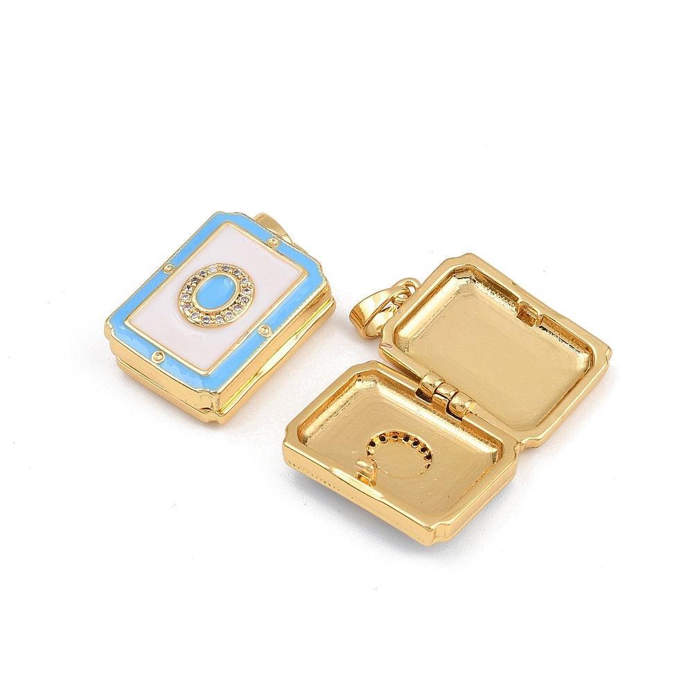 Bedel Hanger Locket Rechthoek Zirkonia & Emaille met 18K Goud Plating 22mm – per stuk-bedels-Kraaltjes van Renate