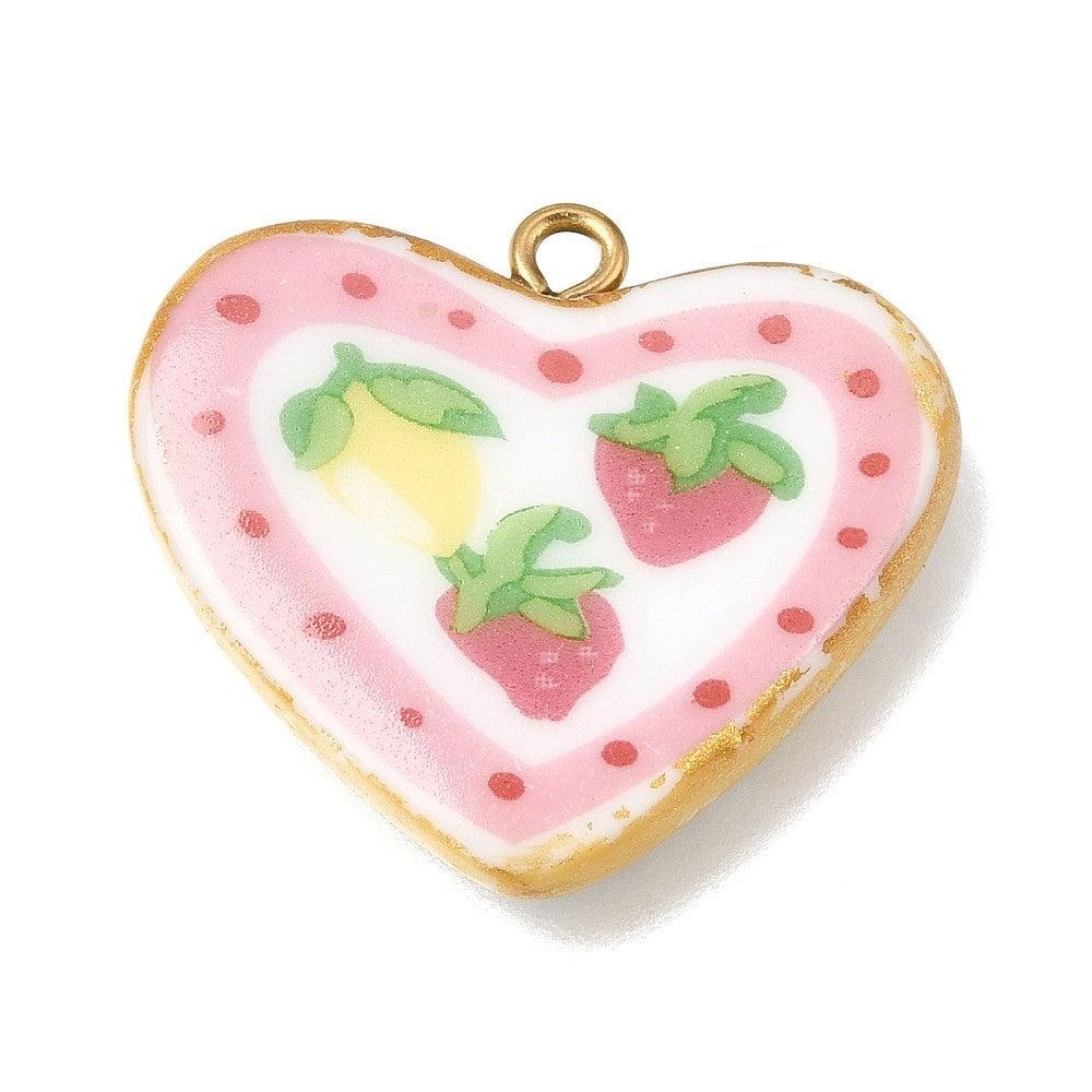 Bedel Hart Aardbei RVS Goud Roze 27mm - per stuk-Bedels-Kraaltjes van Renate