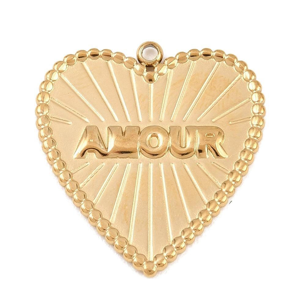 Bedel hart amour RVS goud 27mm - per stuk-bedels-Kraaltjes van Renate