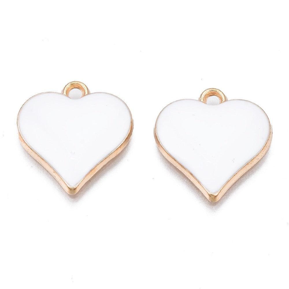 Bedel Hart Emaille Goud Wit 17mm - per stuk-Bedels-Kraaltjes van Renate