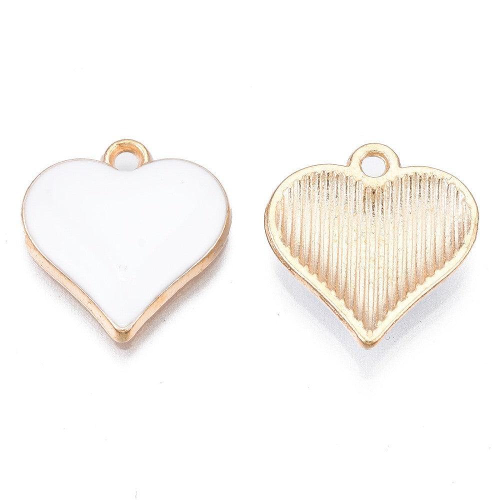Bedel Hart Emaille Goud Wit 17mm - per stuk-Bedels-Kraaltjes van Renate