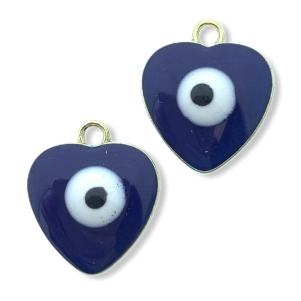 Bedel Hart Evil eye Donkerblauw Goud 18x15.5mm-Kraaltjes van Renate