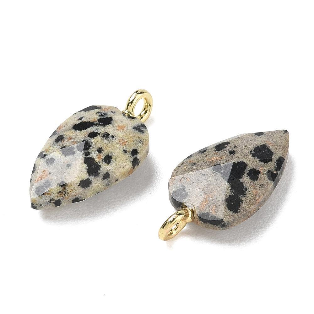 Bedel Hart Facet Dalmatier Jaspis Brass Goud 24mm - per stuk-Bedels-Kraaltjes van Renate
