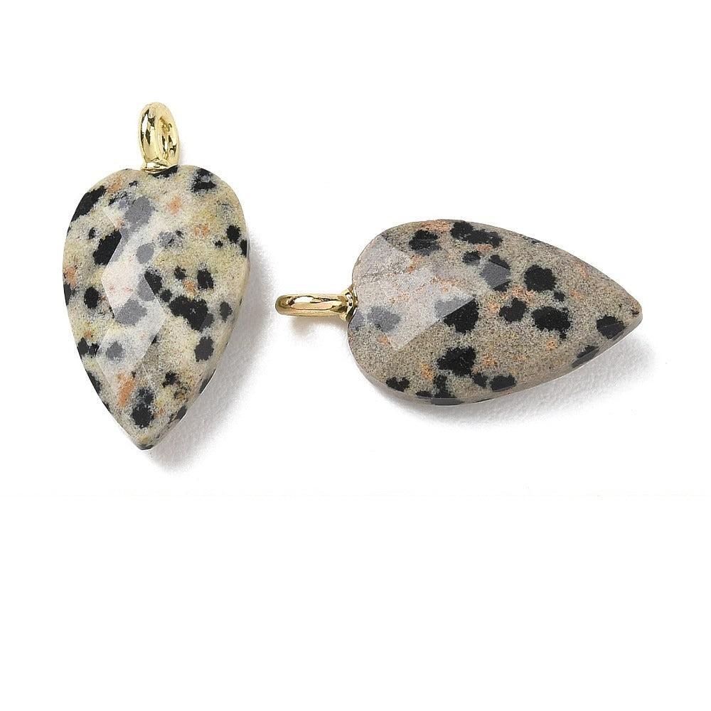 Bedel Hart Facet Dalmatier Jaspis Brass Goud 24mm - per stuk-Bedels-Kraaltjes van Renate