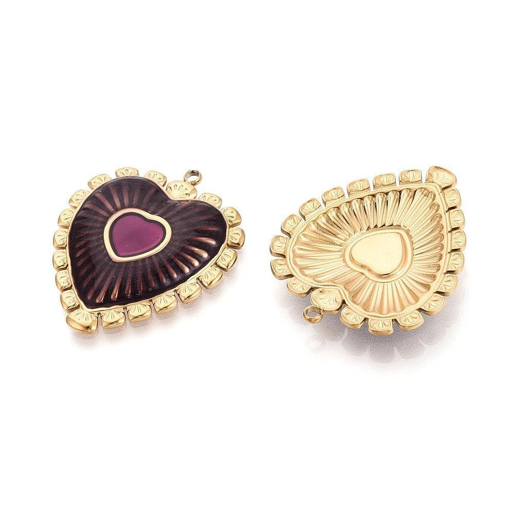 Bedel Hart RVS 18K Goud / Paars 34mm - per stuk-bedels-Kraaltjes van Renate